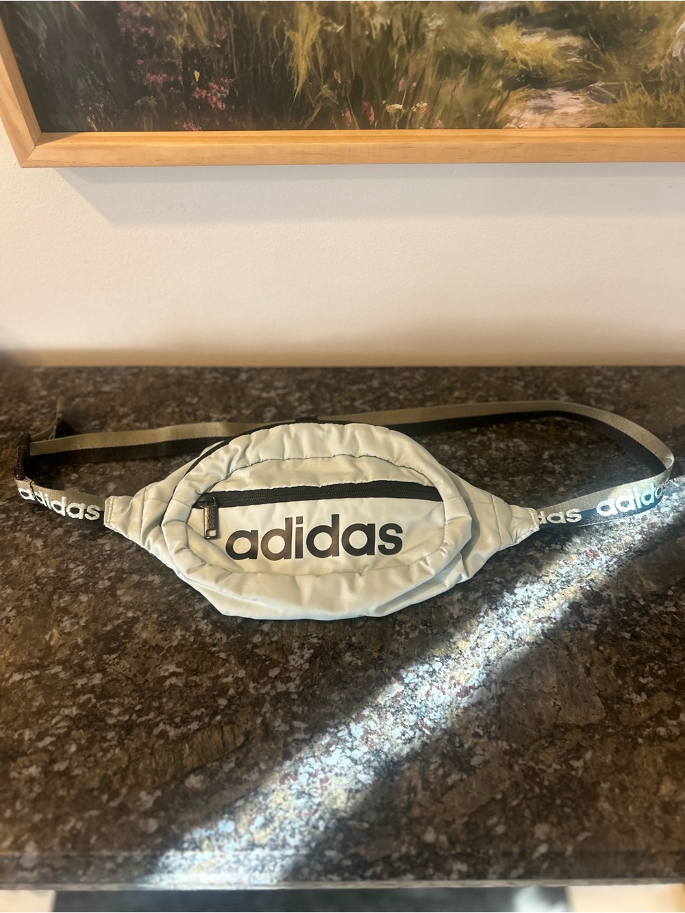 adidas Light Gray Quilted Waist Pack with Black Logo